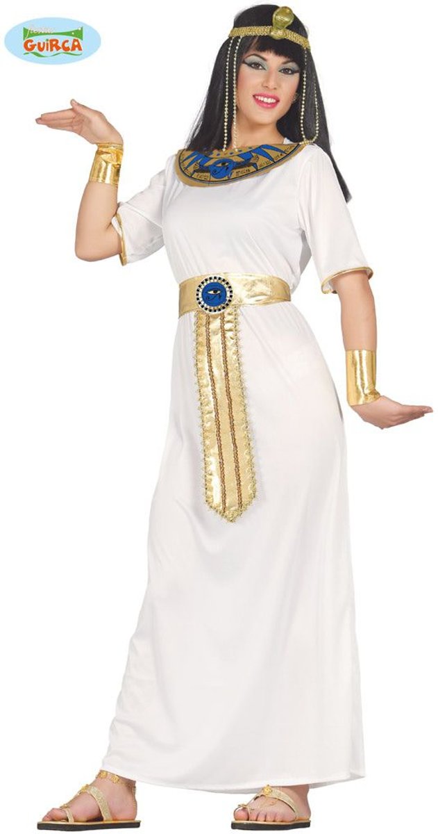 Egypte Kostuum | Egyptische Koningin Nefertiti Wit | Vrouw | Maat 38-40 | Carnaval kostuum | Verkleedkleding
